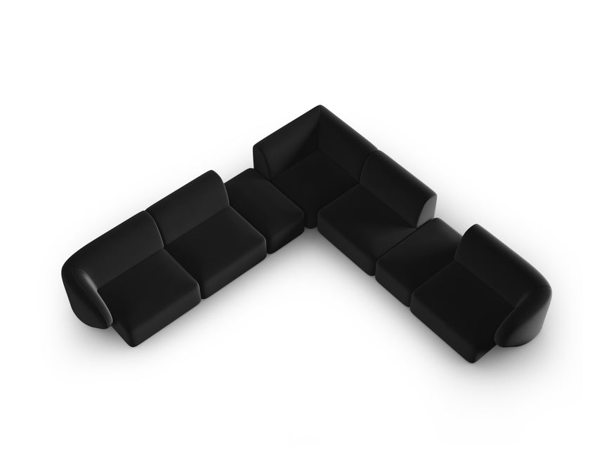 Fluwelen symmetrische modulaire hoekbank,  Shane,  7 zitplaatsen - Zwart