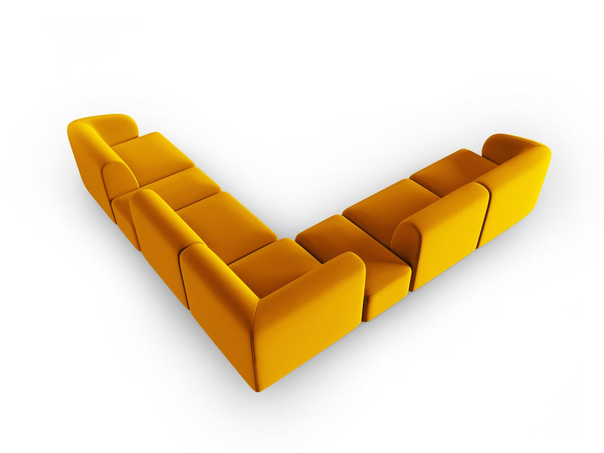Velvet symmetrical modular corner sofa, Shane, 7 seats - Yellow