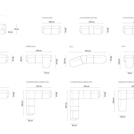 Symmetrische modulaire hoekbank,  Shane,  6 zitplaatsen - Zilver