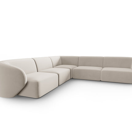 Velvet symmetrical modular corner sofa, Shane, 6 seats - Beige