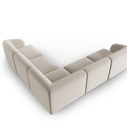 Velvet symmetrical modular corner sofa, Shane, 6 seats - Beige
