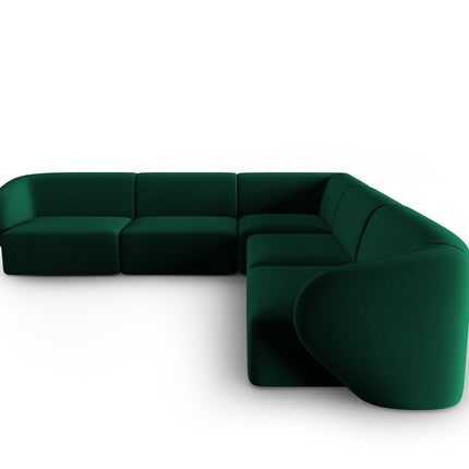 Velvet symmetrical modular corner sofa, Shane, 6 seats - Bottle Green