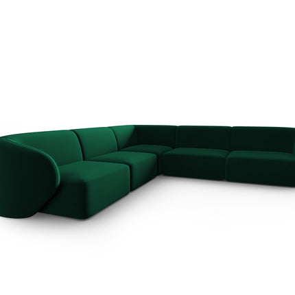 Velvet symmetrical modular corner sofa, Shane, 6 seats - Bottle Green