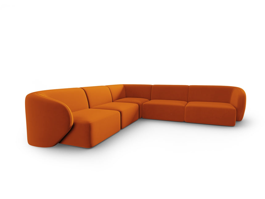 Velvet symmetrical modular corner sofa, Shane, 6 seats - Terracotta