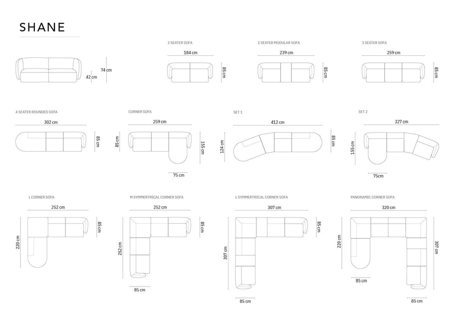 Velvet symmetrical modular corner sofa, Shane, 6 seats - Gray