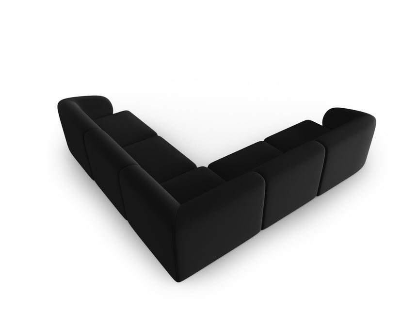 Velvet symmetrical modular corner sofa, Shane, 6 seats - Black
