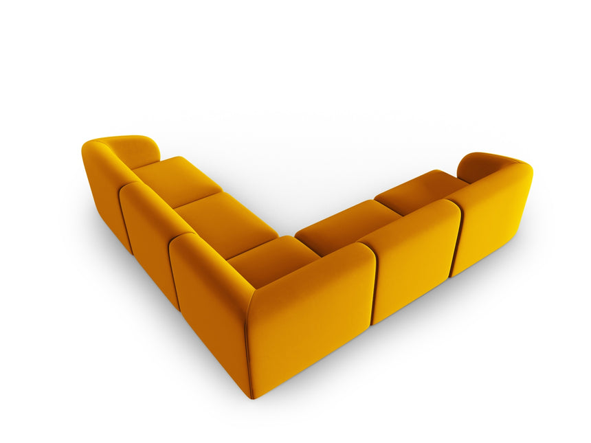 Velvet symmetrical modular corner sofa, Shane, 6 seats - Yellow