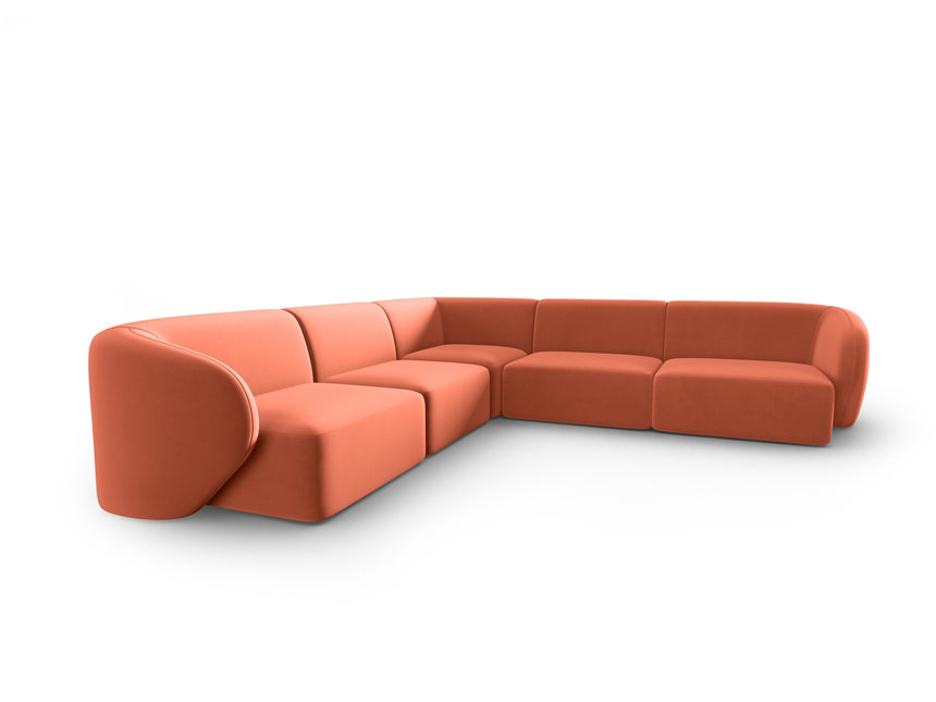 Velvet symmetrical modular corner sofa, Shane, 6 seats - Coral