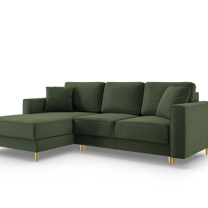 Left corner sofa with bed function and box, Dunas, 4 seats - Bottle green