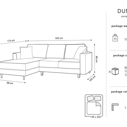 Left corner sofa with bed function and box, Dunas, 4 seats - Bottle green