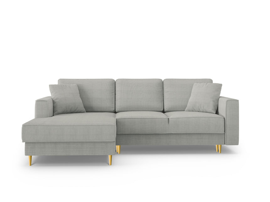 Left corner sofa with bed function and box, Dunas, 4 seats - Light gray