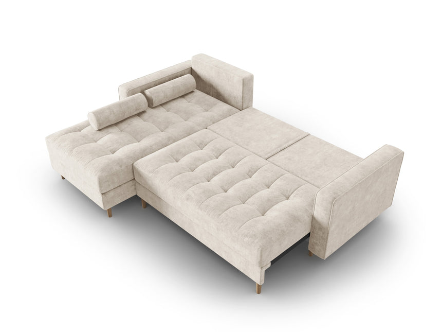 Left corner sofa with bed function and box, Gobi, 5-seater - Beige