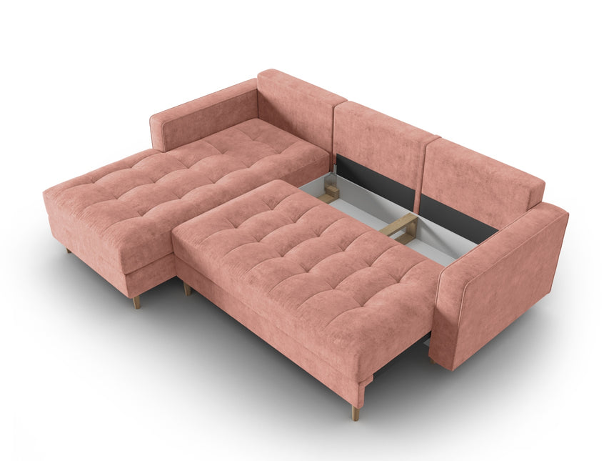 Left corner sofa with bed function and box, Gobi, 5-seater - Pink