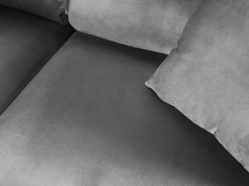 Velvet corner sofa left with bed function and box, Moghan, 5 seats - Light gray