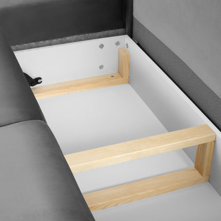 Fluweel hoekbank links met bedfunctie en box,  Moghan,  5 zitplaatsen - Lichtgrijs