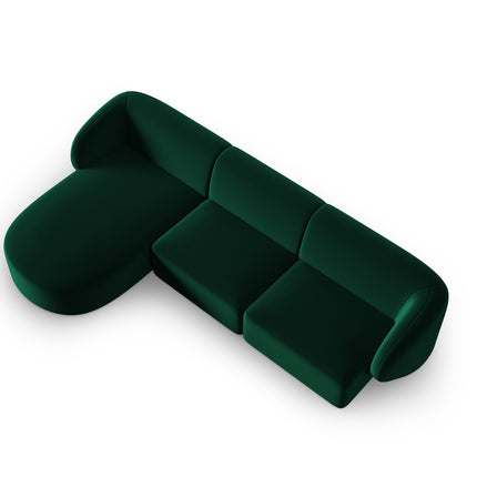 Modular corner sofa left velvet, Shane, 4 seats - Bottle green