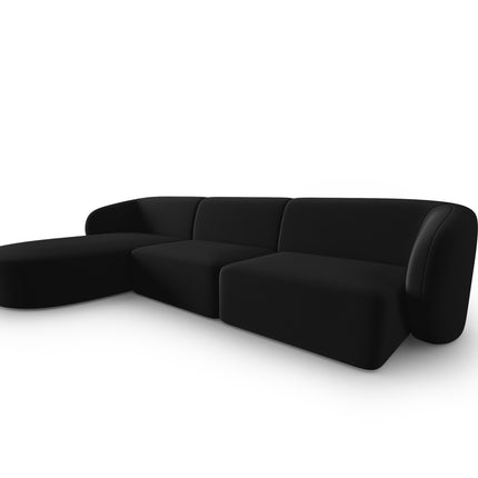 Modular corner sofa left velvet, Shane, 4 seats - Black