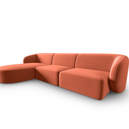 Modular corner sofa left velvet, Shane, 4 seats - Coral