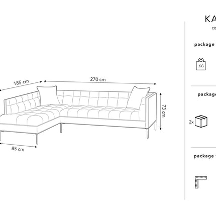 Corner sofa left velvet, Karoo, 5-seater - Dark gray