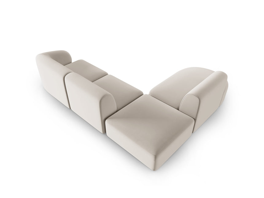 Modular corner sofa left velvet, Shane, 5 seats - Beige