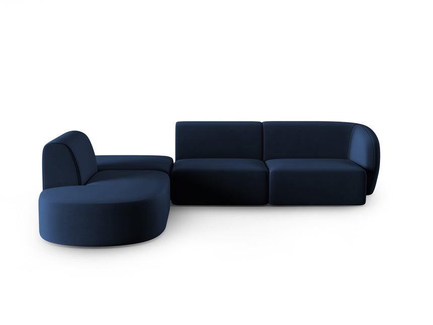 Modular corner sofa left velvet, Shane, 5 seats - Royal blue