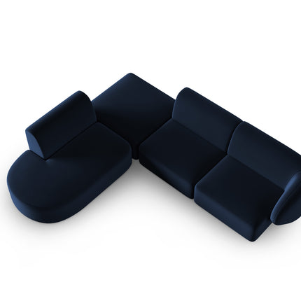 Modular corner sofa left velvet, Shane, 5 seats - Royal blue