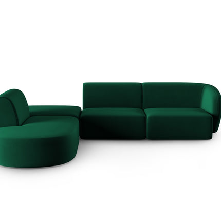 Modular corner sofa left velvet, Shane, 5 seats - Bottle green