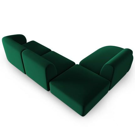 Modular corner sofa left velvet, Shane, 5 seats - Bottle green