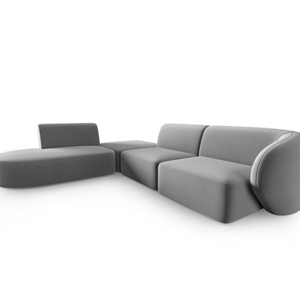 Modular corner sofa left velvet, Shane, 5 seats - Gray