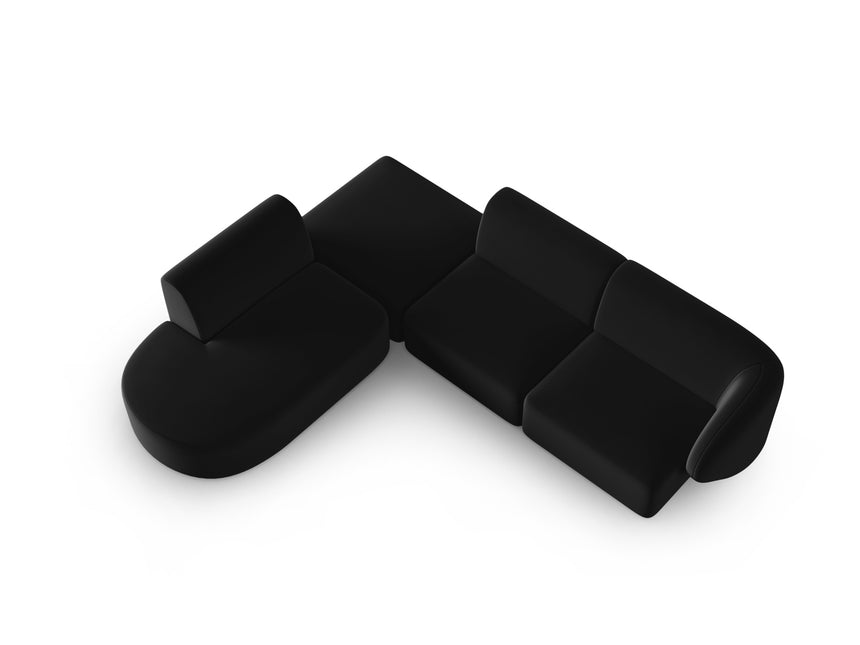 Modular corner sofa left velvet, Shane, 5 seats - Black