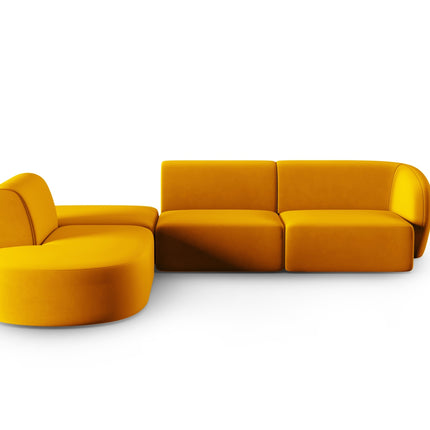 Modular corner sofa left velvet, Shane, 5 seats - Yellow