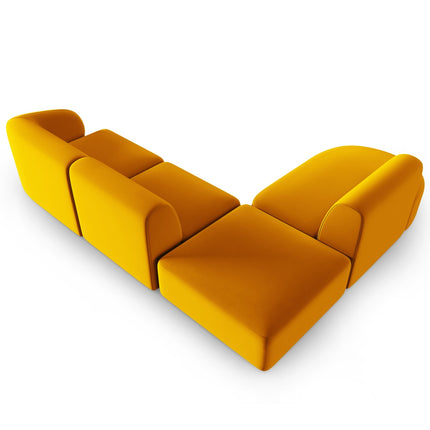 Modular corner sofa left velvet, Shane, 5 seats - Yellow