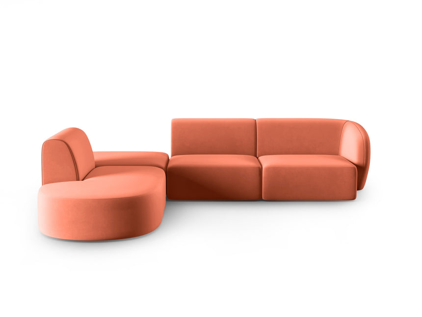 Modular corner sofa left velvet, Shane, 5 seats - Coral