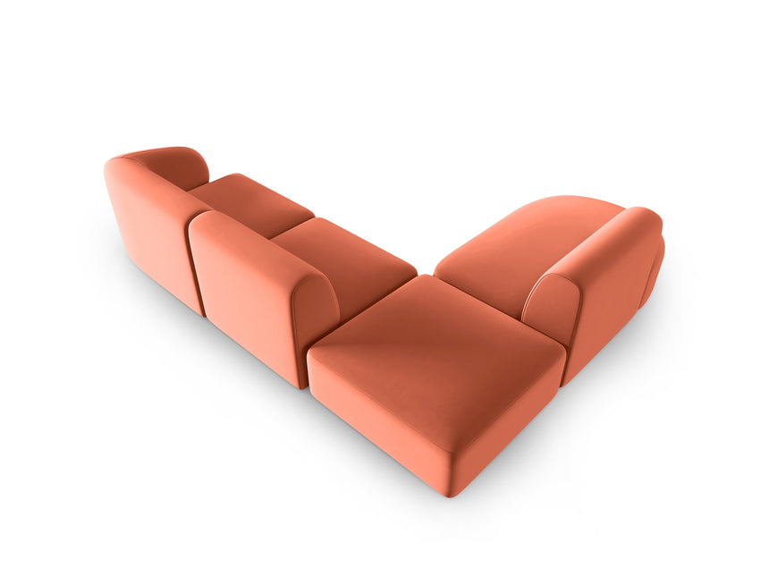 Modular corner sofa left velvet, Shane, 5 seats - Coral
