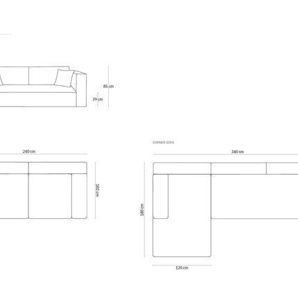 Right corner sofa with bed function, Diego, 6 seats - Light gray