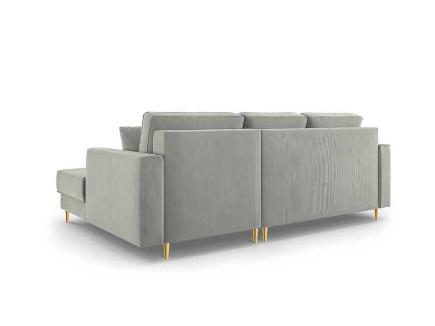 Right corner sofa with bed function and box, Dunas, 4 seats - Light gray