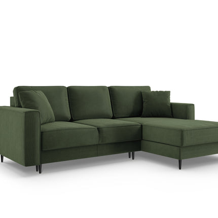 Right corner sofa with bed function and box, Dunas, 4 seats - Bottle green