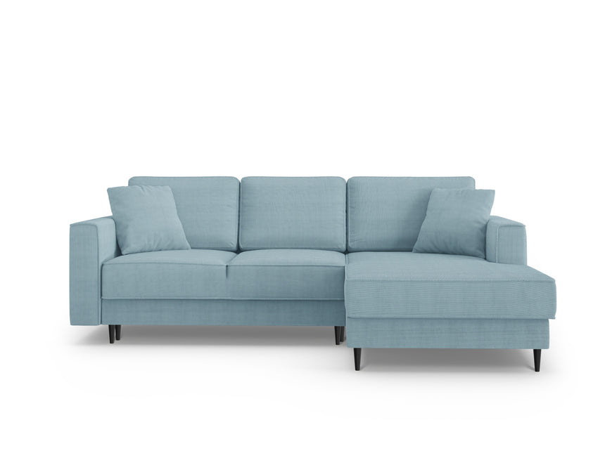 Right corner sofa with bed function and box, Dunas, 4 seats - Light blue