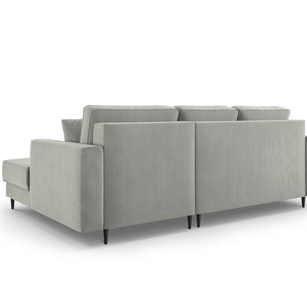 Right corner sofa with bed function and box, Dunas, 4 seats - Light gray