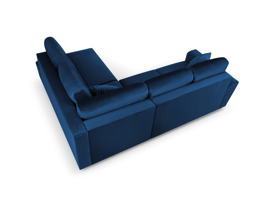 Velvet corner sofa right with bed function and box, Moghan, 5-seater - Royal blue