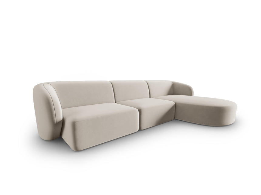 Velvet modular corner sofa right, Shane, 4 seats - Beige
