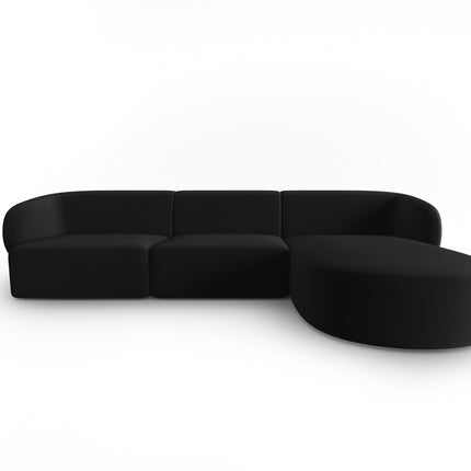 Velvet modular corner sofa right, Shane, 4 seats - Black