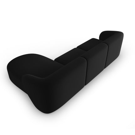 Velvet modular corner sofa right, Shane, 4 seats - Black