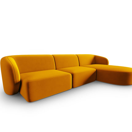 Velvet modular corner sofa right, Shane, 4 seats - Yellow