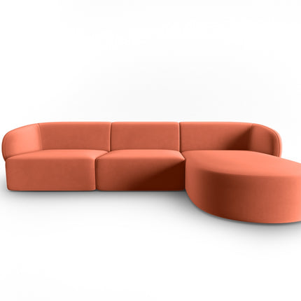 Velvet modular corner sofa right, Shane, 4 seats - Coral