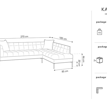 Right corner sofa velvet, Karoo, 5-seater - Green