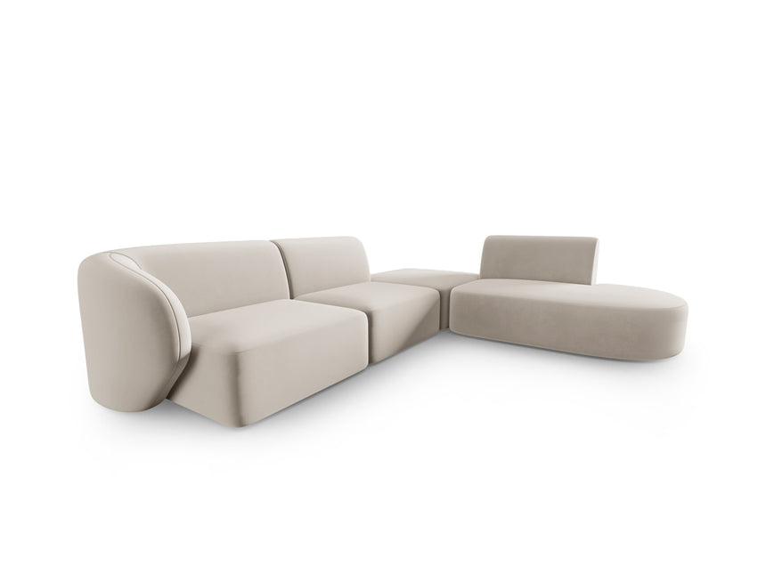 Velvet modular corner sofa right, Shane, 5 seats - Beige