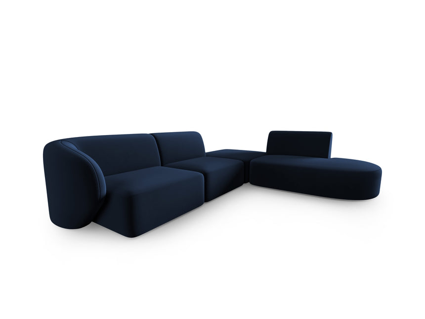 Velvet modular corner sofa right, Shane, 5 seats - Royal blue