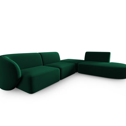 Velvet modular corner sofa right, Shane, 5 seats - Bottle green
