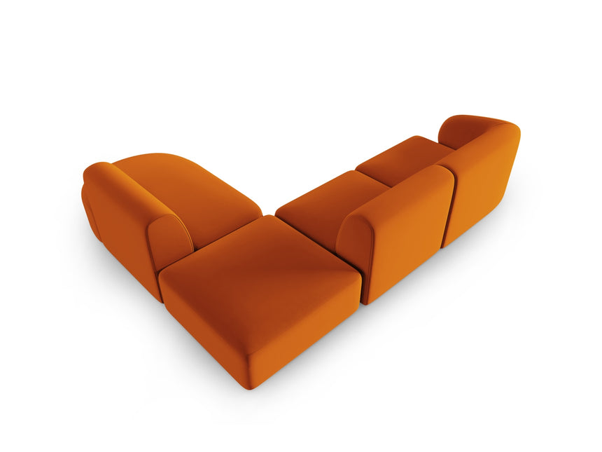 Velvet modular corner sofa right, Shane, 5 seats - Terracotta